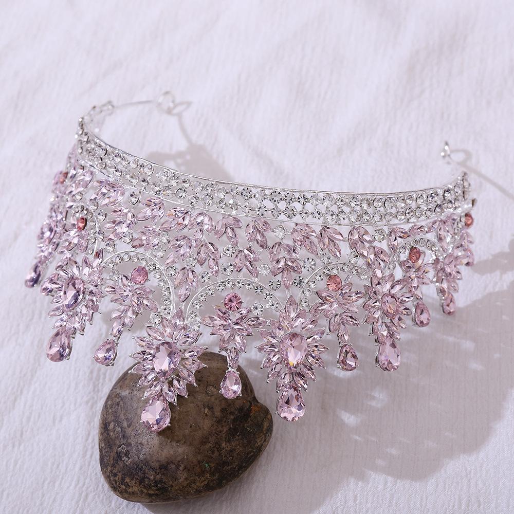 Bridal Rhinestone Tiara with Red Crystal Baroque Luxury Wedding Festival Crown