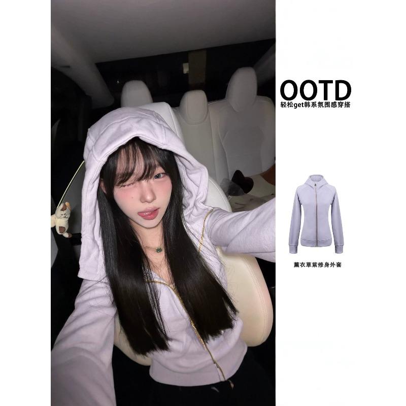 b blue slim-fit hooded sweater jacket women's autumn and winter velvet shoulder waist yoga clothes short tight top