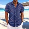 Men Colorful Geometric Print Short Sleeve Button Down Shirt