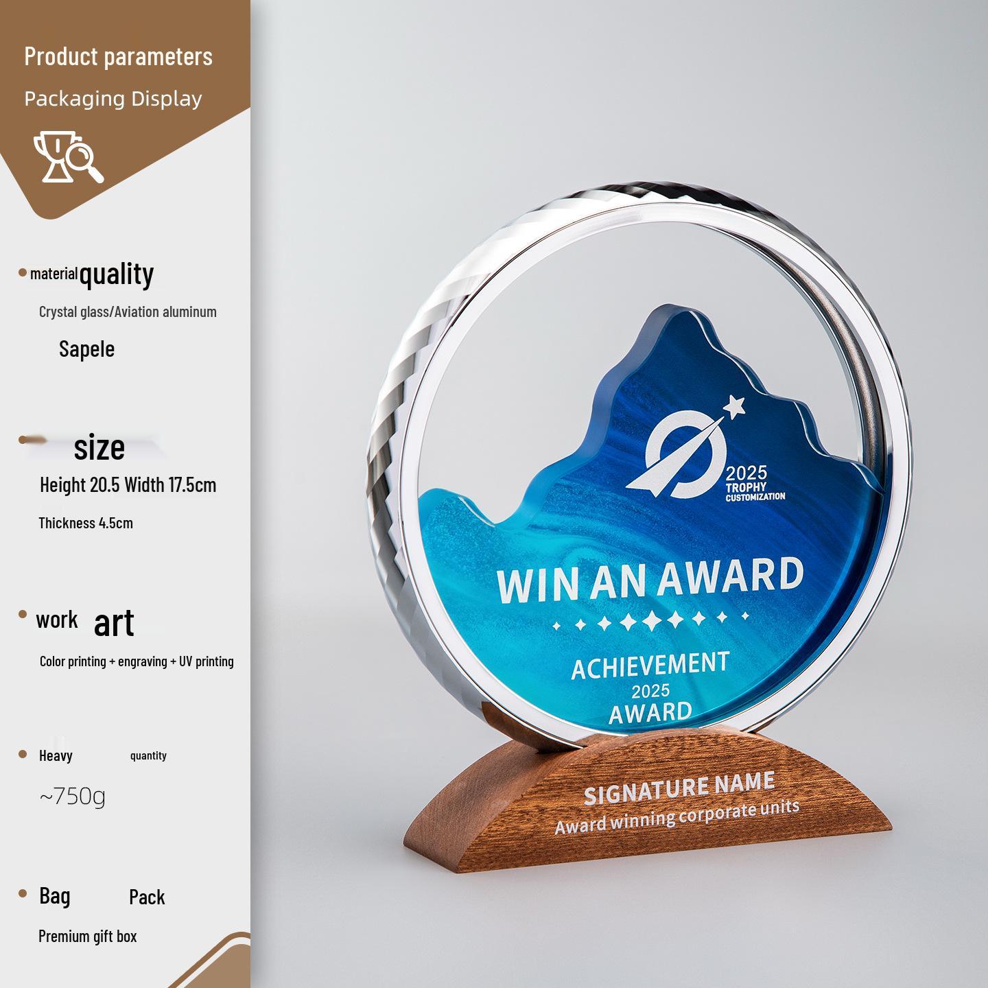 Custom Crystal Trophy: Outstanding Employee, Senior Advisor, Retirement & Anniversary Commemoration серебряный
