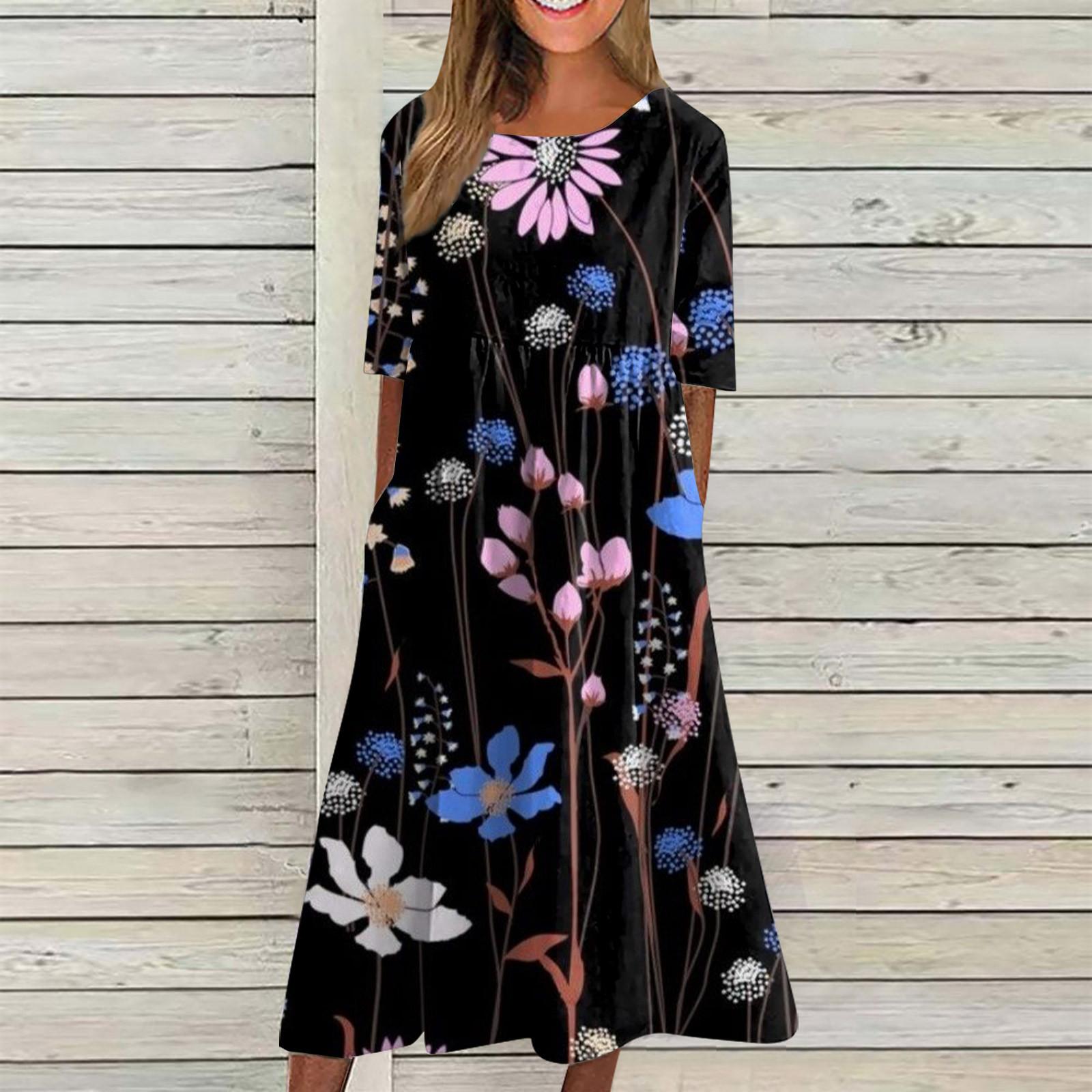 Модное женское повседневное свободное платье с круглым вырезом и модным принтом — фото 10