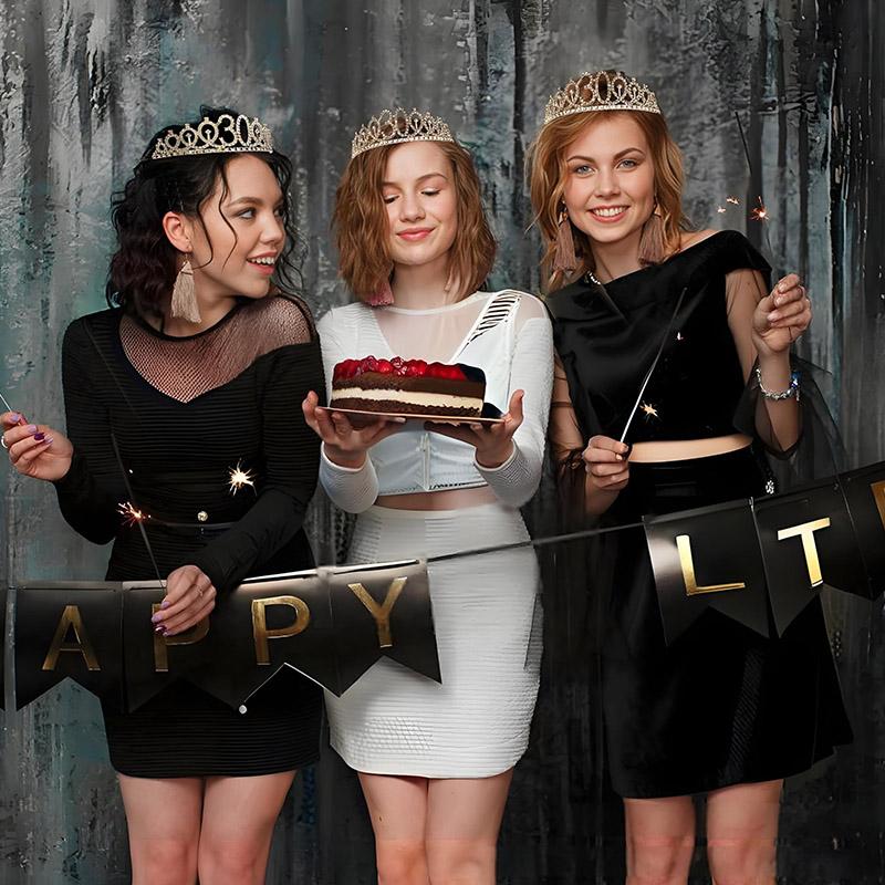 2pcs/Set Birthday Party Crown Sash Bling Rhinestone Crystal Crown Women Birthday Princess Party Supplies Decorations PDZS002