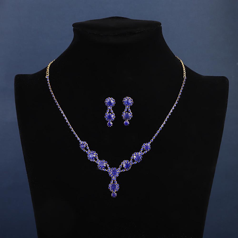 European American Fashion Rhinestone Earrings & Necklace Bridal Set