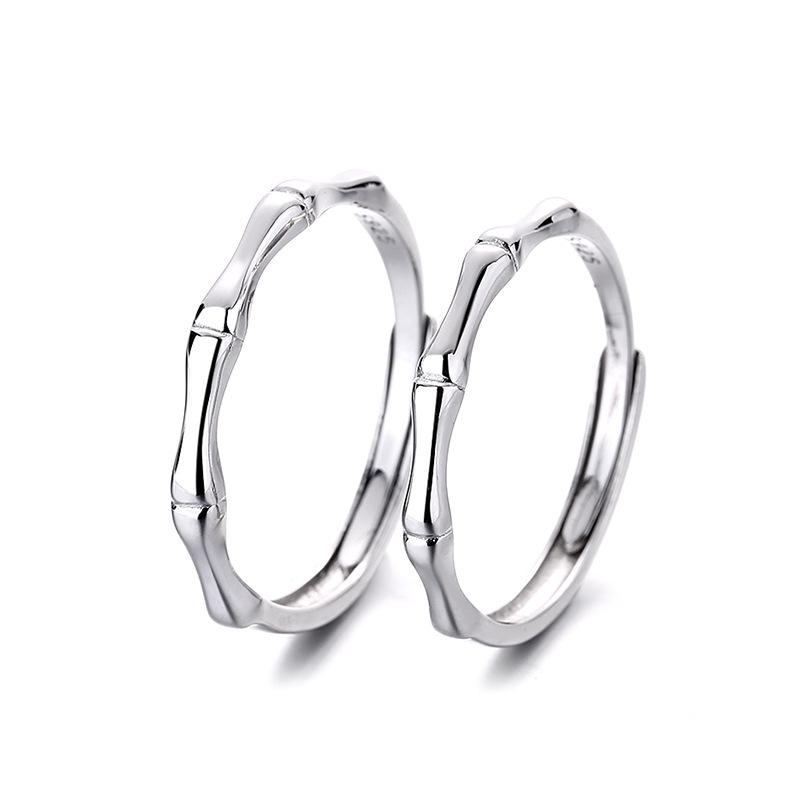 S999 Sterling Silver Bamboo Joint Couple Rings - Creative and Simple Openable Pair for Childhood Sweethearts