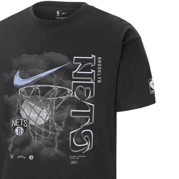 Nike Brooklyn Nets Courtside Max90 Letter Pattern Printed Basketball Short Sleeve T-Shirt Men Tops Black FN2041-010
