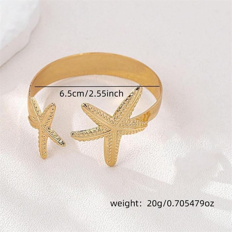 Vintage Metal Flower Starfish Upper Arm Cuff Bracelet For Women Gold Color Geometric Open Bangles Femme Aesthetic Jewelry Gift