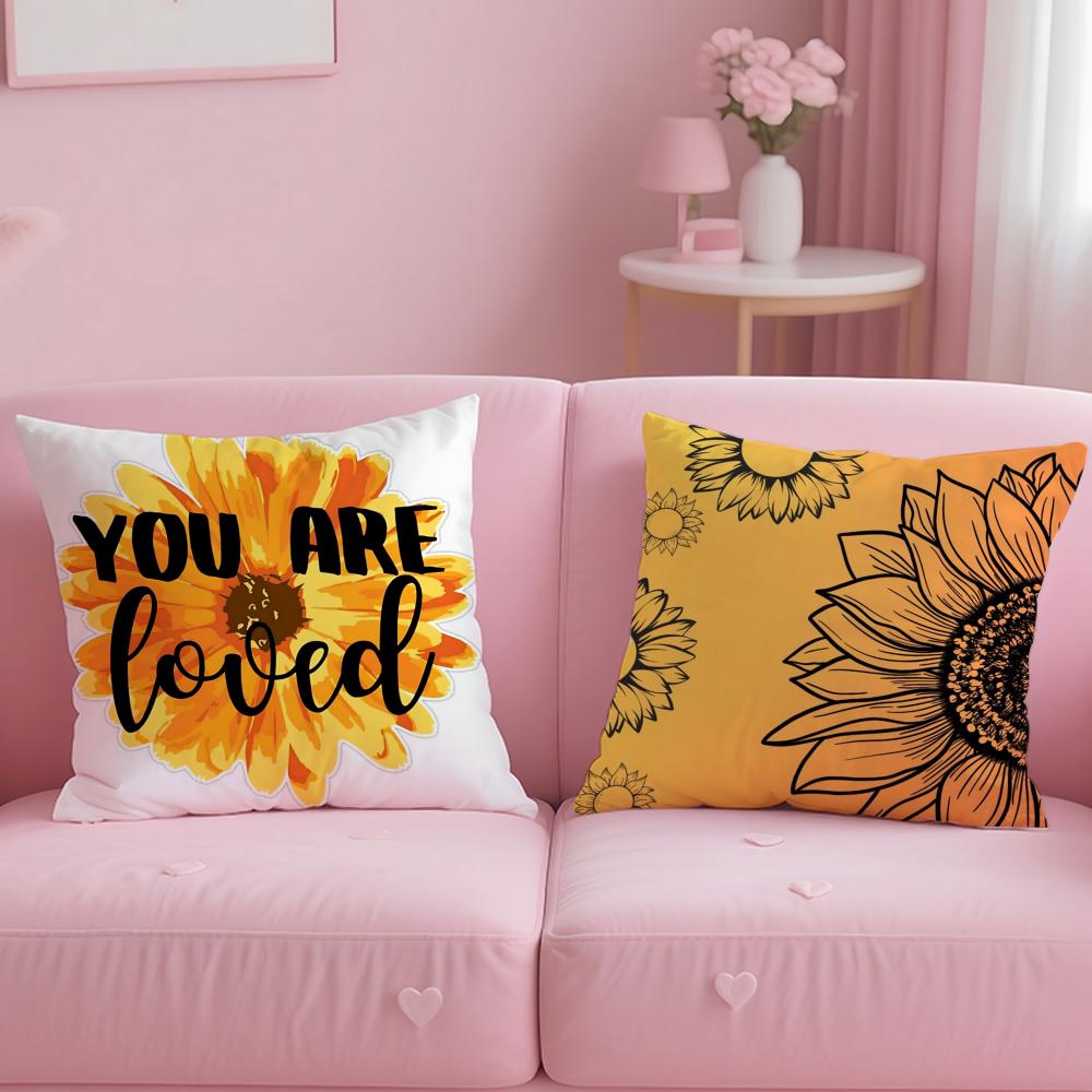 Sunflower Patterns Series Pillow Case Soft Plush Fabric Double-Sided Printed Cushion Cover Warm Winter Sofa Pillow Case