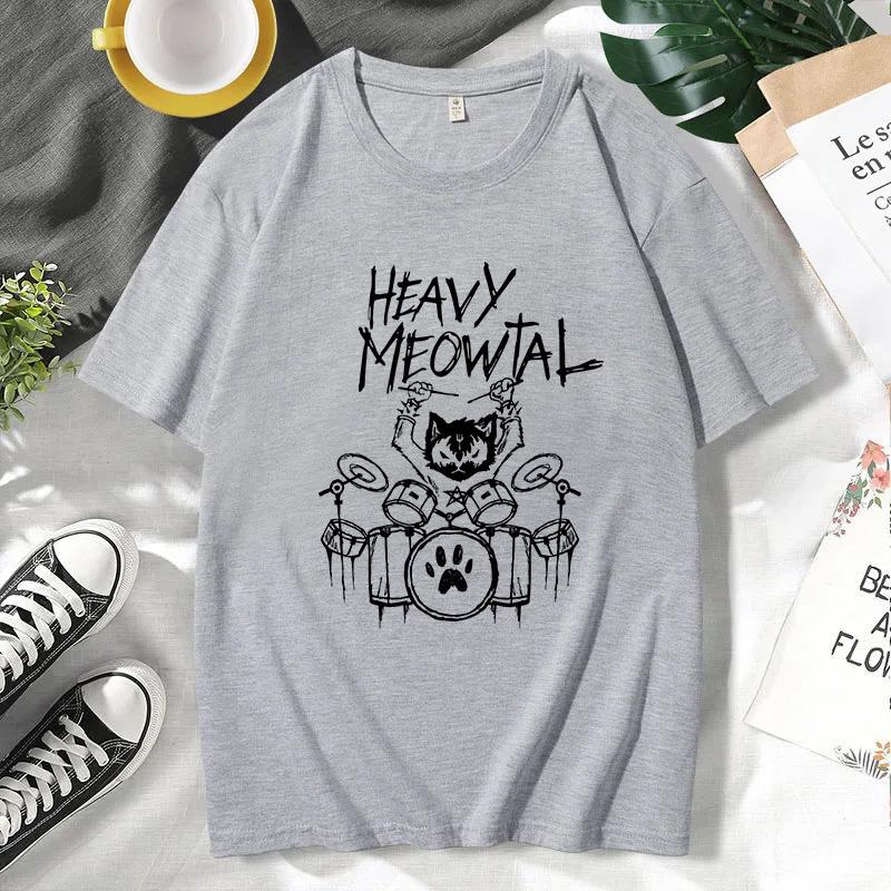Men Tees Heavy Meowtal Cat Metal Music Gift Idea Funny Pet Owner T-Shirt Latest Printed Tops Shirt Cotton T Shirts for Boys Geek