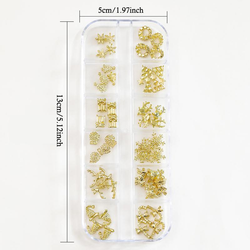 12 Grids 3D Luxury Nail Art Decorations Alloy Shiny Gems Diamond Christmas Nail Charm Diy Nail Accessories