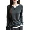 New Autumn and Winter Women's Round-neck Color-blocked Fake Two-piece Base Layer Knitted Sweater Pullover Long-sleeved Sweater