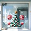 Christmas Tree Wall Decals Candy Window Static Sticker Waterproof PVC Removable Cane Holiday Stickers Glass Clings Decorative Decal for Store