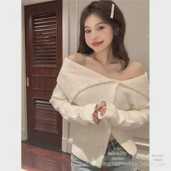 

Женский кардиган с открытыми плечами - осень/зима, пряжа Live Color Core-Spun, длинный рукав, 270 г One Size белый