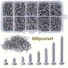 800PCS M2 KA Self-tapping Screw Set: Carbon Steel, Nickel-plated, Round & Flat Head Phillips