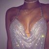 Ins Style, Nightclub Low Cut Backless Outfit, Sparkling Diamond, Chain Strap, Deep V-neck, Crop Top, Sexy Design