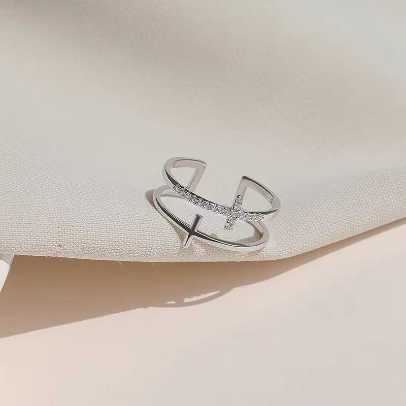 925 Sterling Silver Double Layer Cross Ring - Adjustable, High-End Design for Index or Pinky Finger