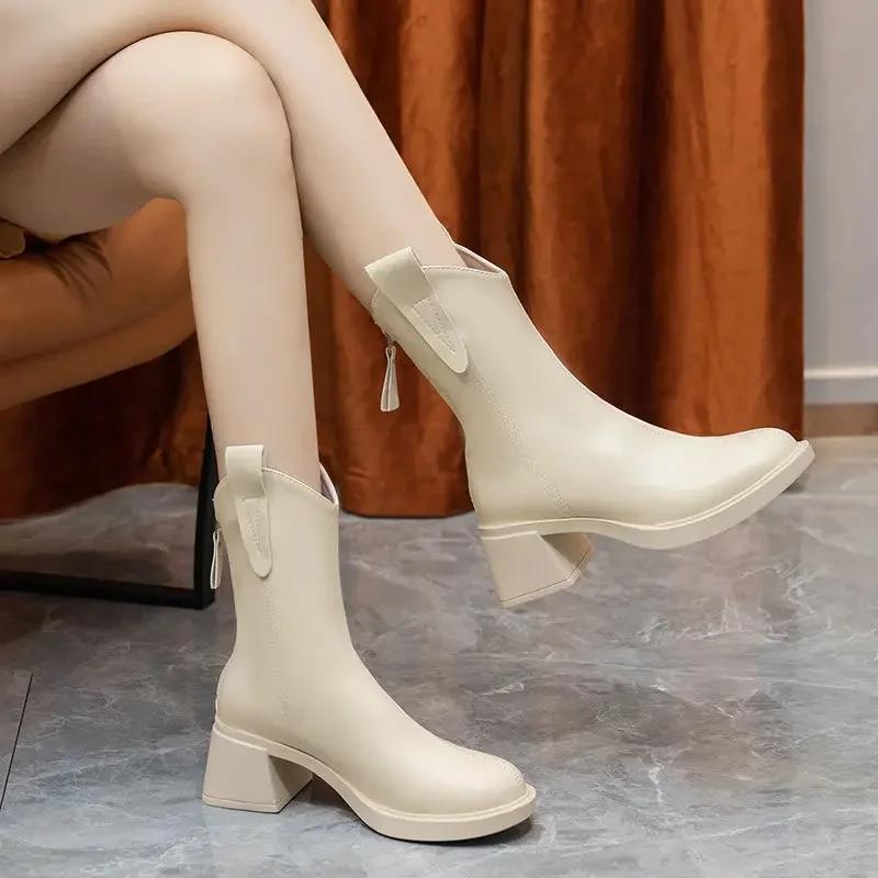 Fashion Waterproof Booties Black Winter 2024 Ankle Boots for Women Chic and Elegant Hot Boot Pu High Quality Y2k Sale Woman Short Shoes