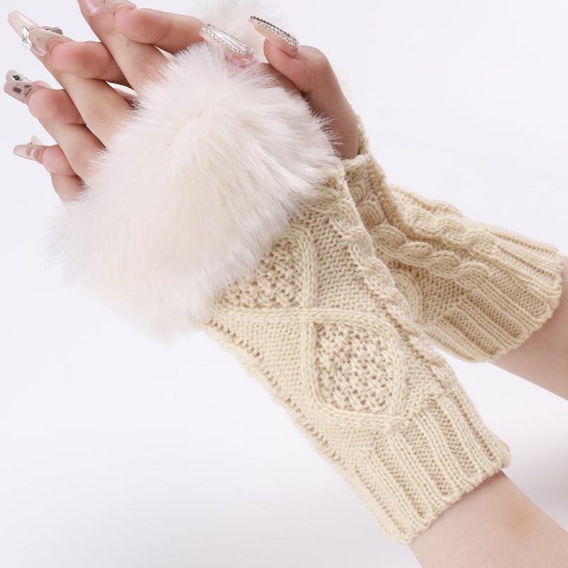1pair Women's Coffee Colored Short Knitted Gloves with Exposed Fingertips, Winter Warm and Stylish