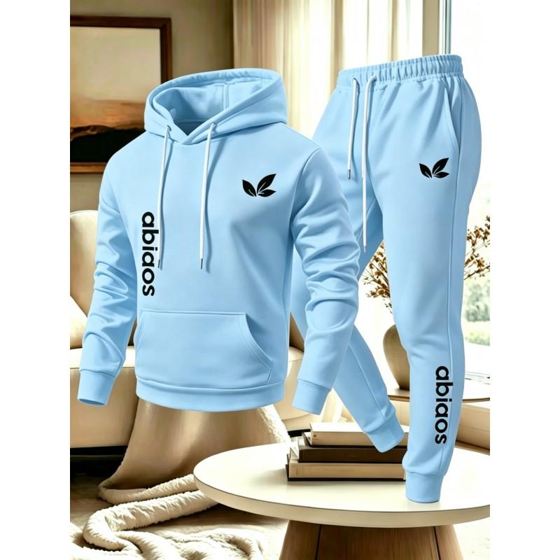 Mens Casual Tracksuit Hoodie Sweatpants Set Solid Color Simple Couple Style