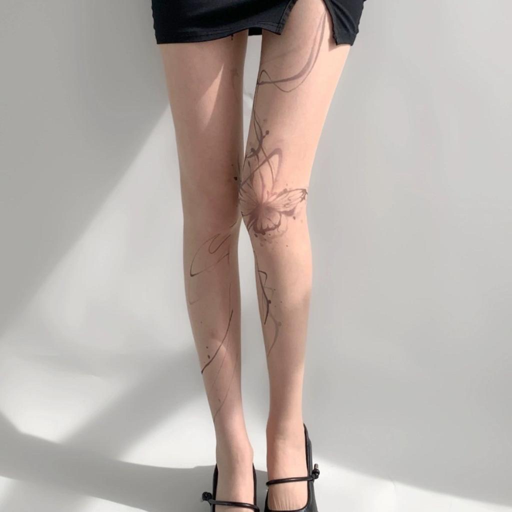 Sexy Any-cut Bedruckte Strümpfe mit Spritzfarbe Schmetterling - Nische Baddie Vielseitige Basis Strumpfhose für Damen, Sommer Dünn Hautfarben