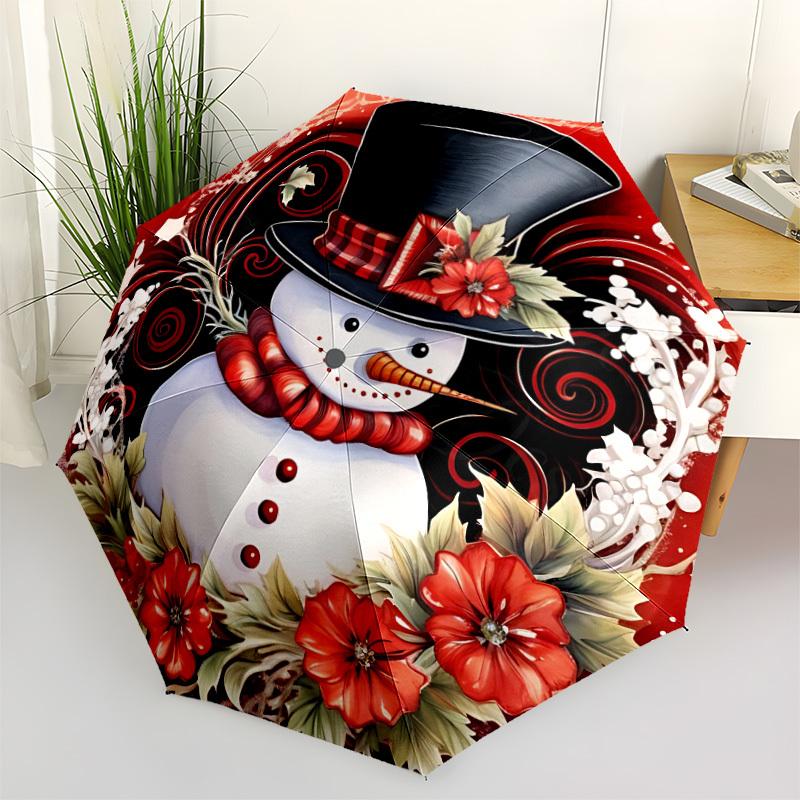 1pc Winter Wonderland Snowman Umbrella Portable Home Essential Umbrella Folding Umbrella Durable Iron Frame yy251128020