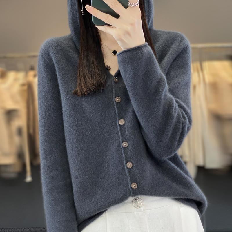 Sweaters Coat Cardigan for Women Hooded Winter Oversize Fleece Thickened Solid Color Loose Long Sleeve Knit Sweaters Coat