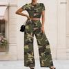 Damen Übergröße Rundhals Kurzarm Bedrucktes Schwarz Weiß Crop Top Weite Hosen Zweiteiliges Set