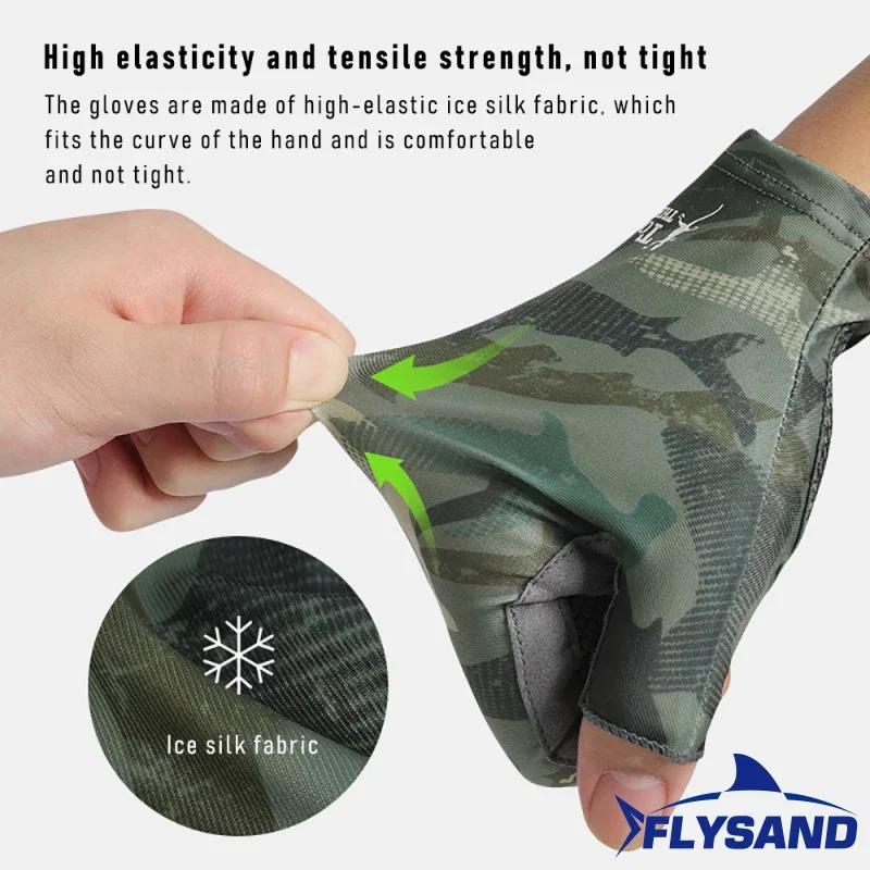 Mens Spring Summer Fishing Gloves Non Slip Sunscreen Cool Ice Silk Half Finger Breathable Outdoor
