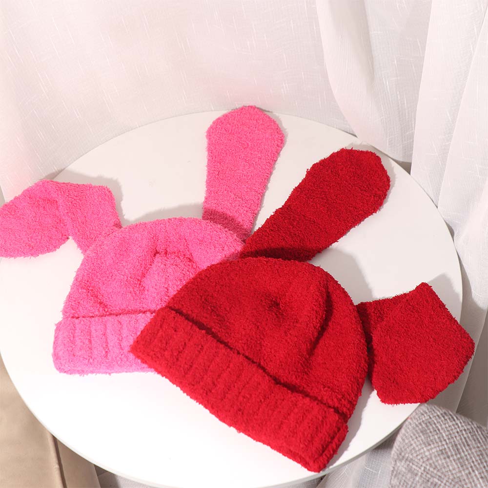 Knitted Rabbit Ear Hats Y2K Plush Skull Cap Cute Women Beanie Hat Ladies