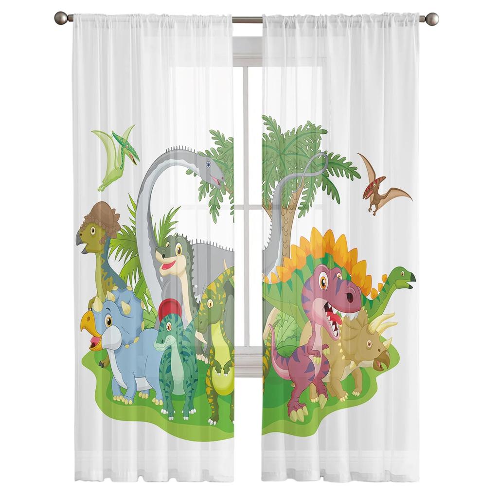 Cartoon Dinosaur Tulle Curtains for Living Room Bedroom Modern Voile Curtain Kitchen Chiffon Sheer Curtains