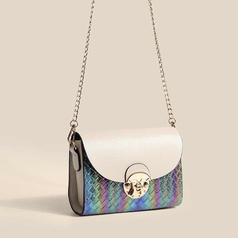 

Свежий и красивый градиент контрастных цветов Маленькая квадратная сумка Модная плетеная сумка-мессенджер на цепочке Женская сумка Мини-сумка для мобильного телефона