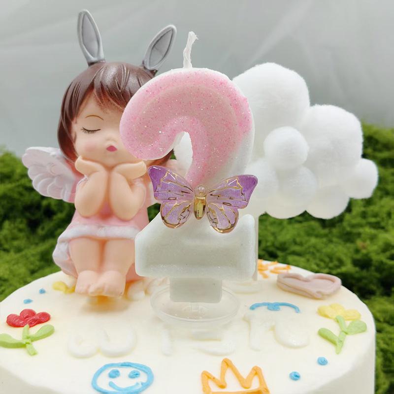 Creative Design Pink White Butterfly Number Candle Birthday Candle Cake Decoration Party Candle