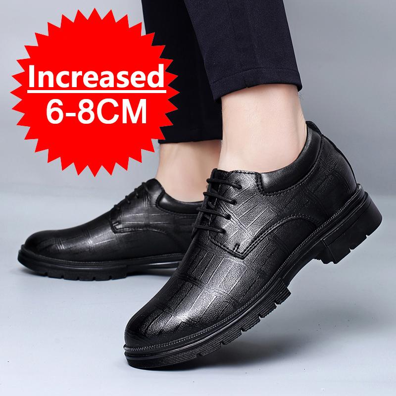 Men's Leather Heightening Shoes Comfort Lace Up Casual Elevator Shoes Commerce Breathable Height Increase Insole 8CM Sport Shoes