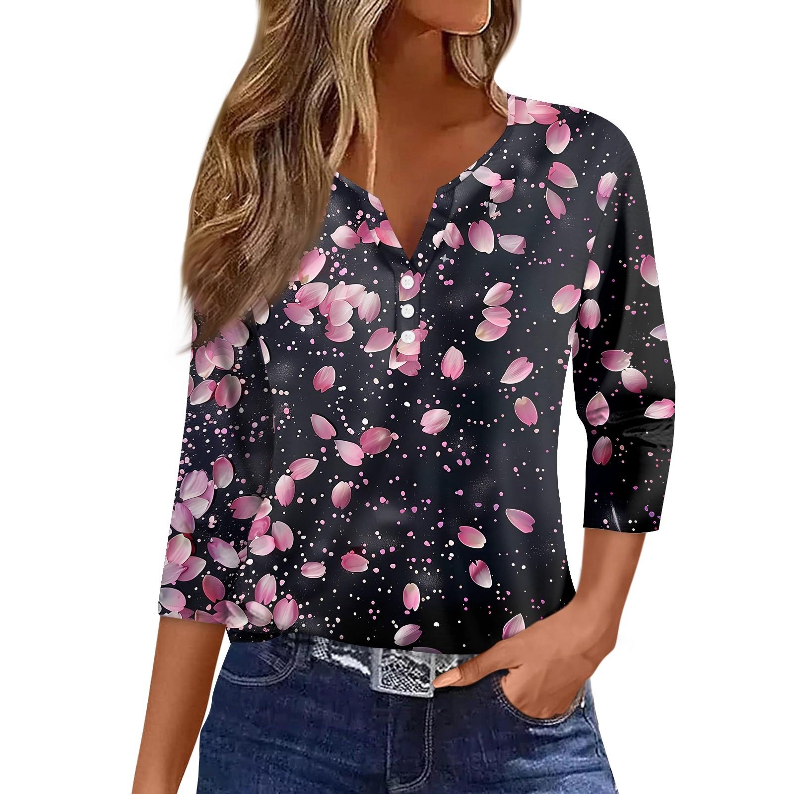 Жен. Футболка С принтом Пуговицы Рукав 3/4 Повседневные Выходные Мода Классический — фото 3