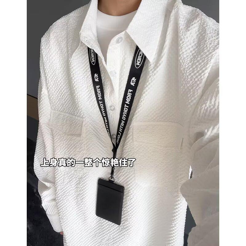 

Рубашка с длинным рукавом с буквами в японском стиле, в гонконгском стиле, свободная рубашка, мужская летняя модная универсальная повседневная куртка 3XL белый