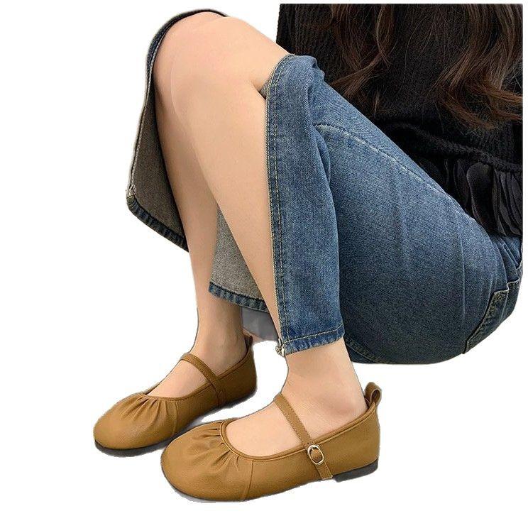 Spring new fairy style one-word buckle with Mary Jane shoes round head flat-bottomed temperament fashionable versatile small leather shoes single shoe