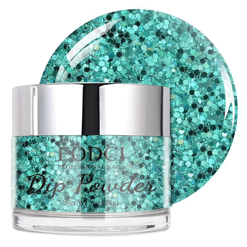 Green Glitter Glitter Nail Dip Powder, Dipping Powder - No Needed Nail Lamp Curing - Long Lasting Nail Manicure Colors - Nail Color for Professionals