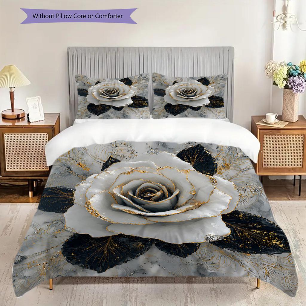 Camellia Pattern Bedding Quilt Set Quilt Cover Pillowcase Home Decoration Birthday Gift (1 * Duvet Cover + 2 * Pillowcase, Without Core)