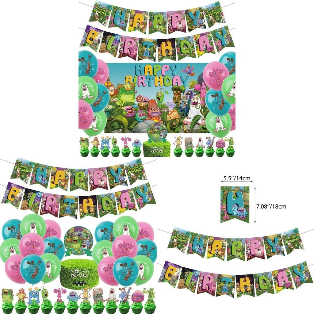 Themed Concert Monster Birthday Party Decorations Hanging Flag Banner Set Balloon