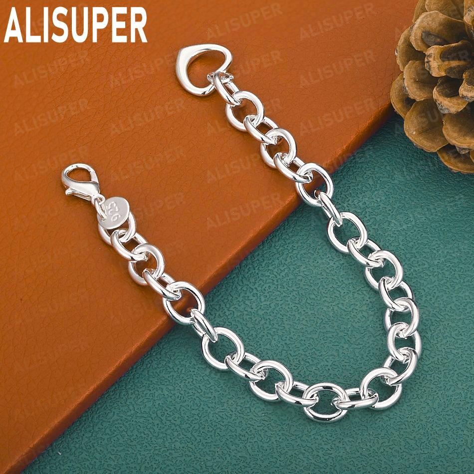 925 Sterling Silver Simple Romantic Hollow Love Side Chain Exquisite Bracelet Gift Jewelry 20CM