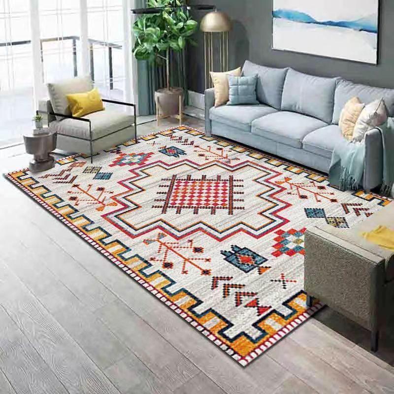 Washable Area Rug Teal Boho Bedroom Non-Slip Oriental Carpet Throw Rug Low-Pile Indoor Floor Carpet for Dining Room Living Room Foyer Decor