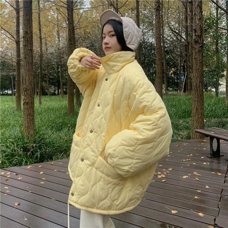 WTEMPO Spring Autumn Cotton Jackets with Pockets Harajuku Streetwear Thick Workwear Large Size V-neck Cotton Padded Coats