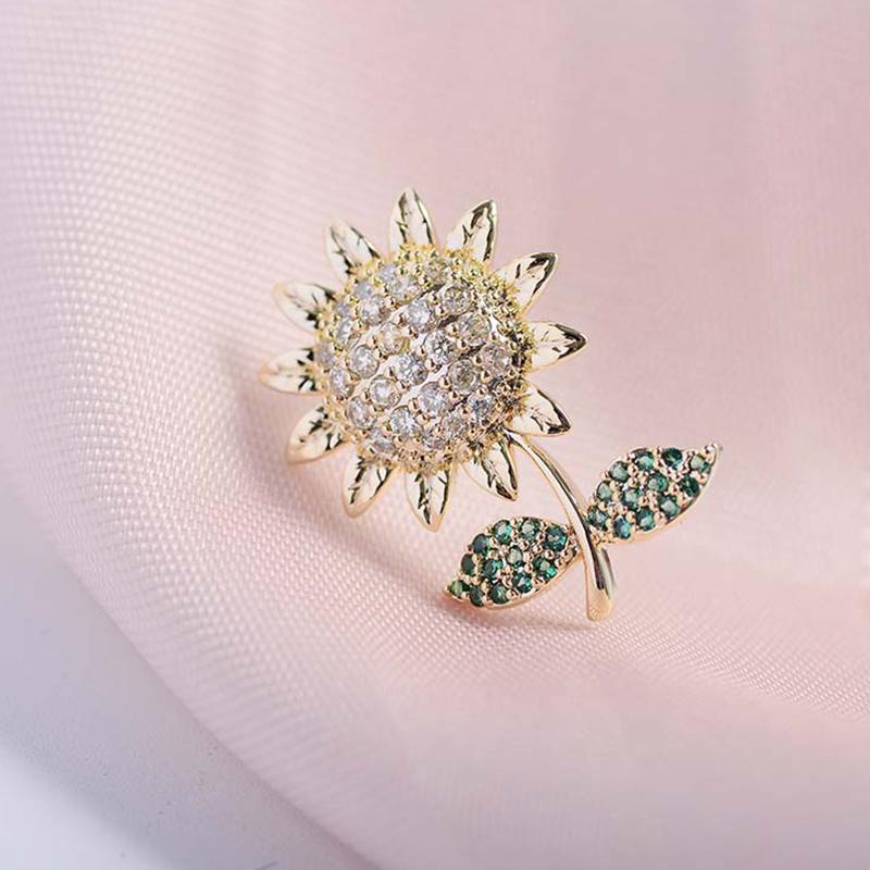 Trendy Shiny Rhinestone Sunflower Brooches Anti-Light Buckle Brooch Small Pin