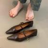 French retro style inner height increase commuter shoes women's pointed head temperament bow single shoes