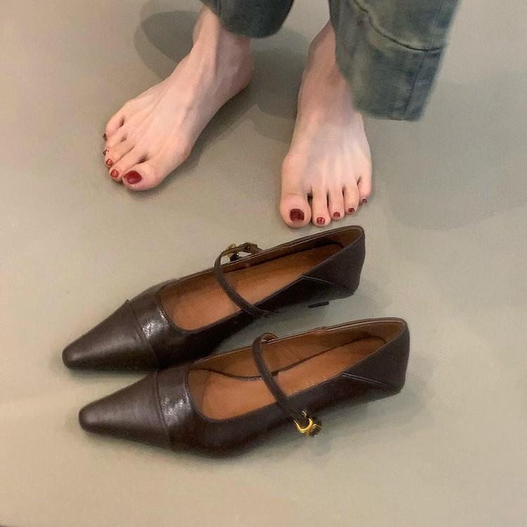 French retro style inner height increase commuter shoes women's pointed head temperament bow single shoes