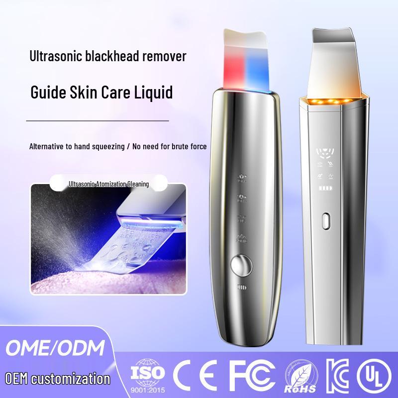 Ultrasonic Blackhead Remover & Skin Rejuvenation Device with Red & Blue Light Therapy argento