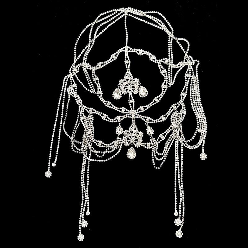 Exquisite Crystal Bridal Headwear Princess Forehead Chain with Pendant Beaded Fringe Bohemian Wedding Headpiece for Women