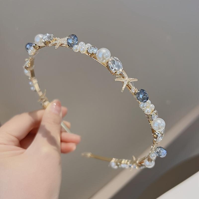 

1pc, Graceful Ocean-Inspired Headband, Glittery Shell & Starfish Thin Hairband, Casual Mermaid Style Hair Additions for Women And Girls, Ideal for зірка