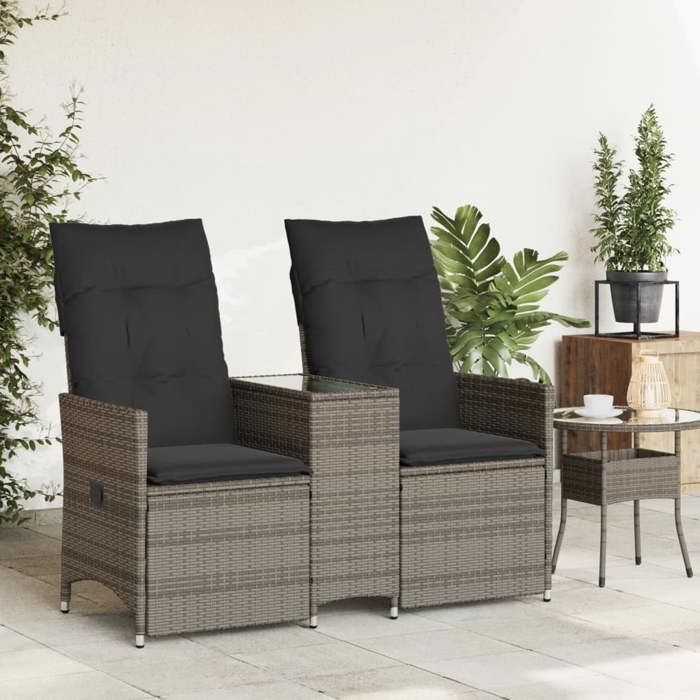 VidaXL Reclining 2-Seater Garden Sofa with Table Grey Poly Rattan, Garden Sofa, Garden Seat, Furniture 365712