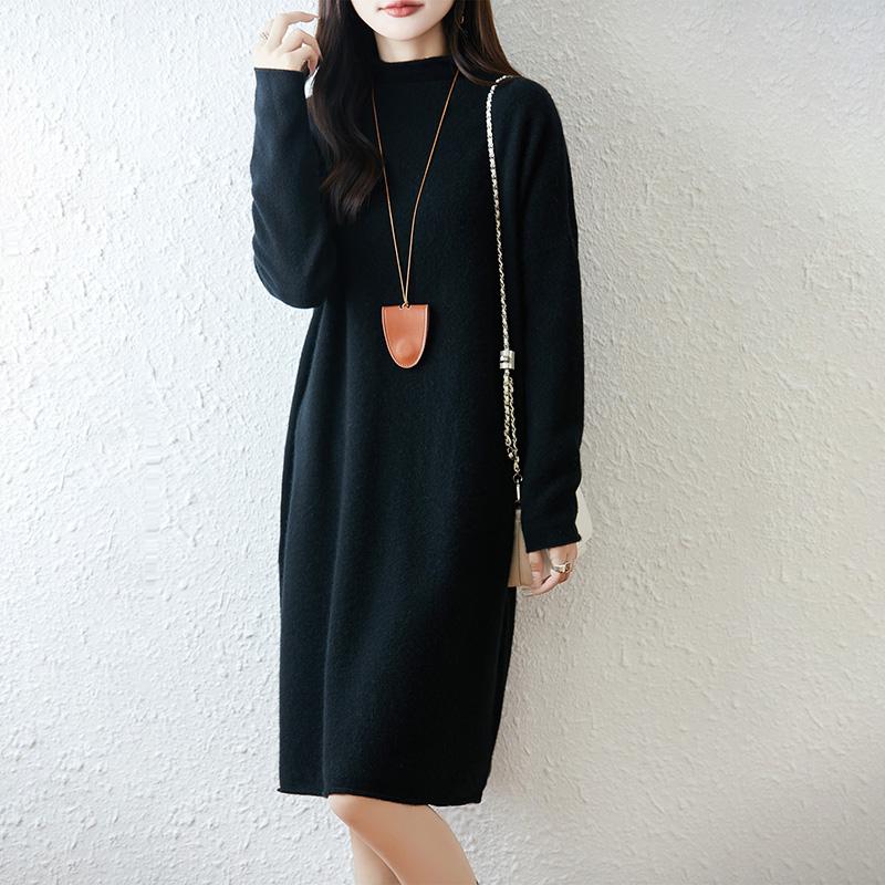 Women Sweater Dress 100% Wool MODERN NEW SAGA Turtleneck Knit Long Pullover Winter Jumpers Wool Long Dress Female