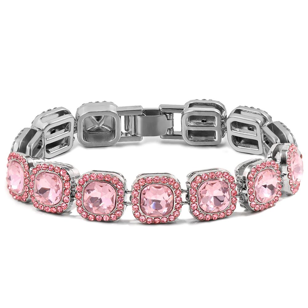 1Pcs Pink Rhinestones Miami Cuban Chain Bracelet for Women Men Iced Out Chunky Tennis Bracelets Fashion Gifts Jewelry Wholesale